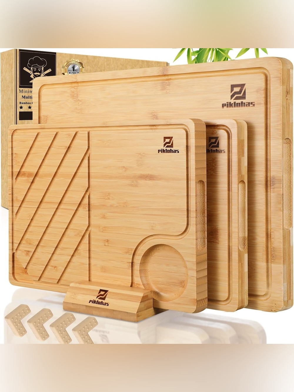 Piklohas Large Bamboo Cutting Boards Set of 4 for Kitchen